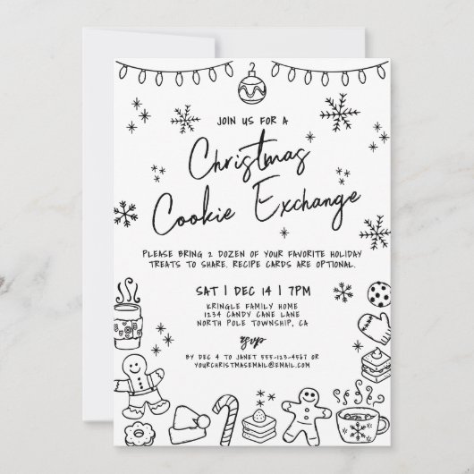 Hand getrokken grillige kerst koekje uitwisseling kaart (Voorkant)