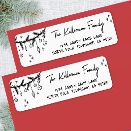 Hand getrokken grillige kerst terug adres etiket