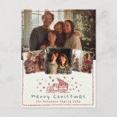 Hand getrokken grillige kerst truck 4 foto feestdagenkaart (Voorkant)