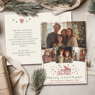 Hand getrokken grillige kerst truck 4 foto feestdagenkaart