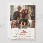 Hand getrokken grillige kerst truck 4 foto feestdagenkaart (Voorkant)