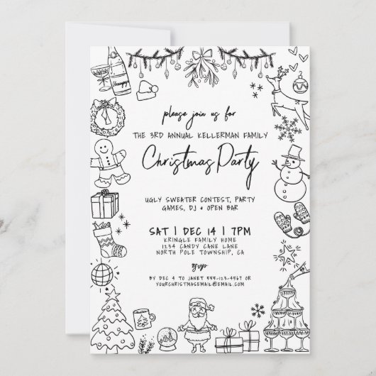 Hand getrokken grillige kerstfeest kaart (Voorkant)