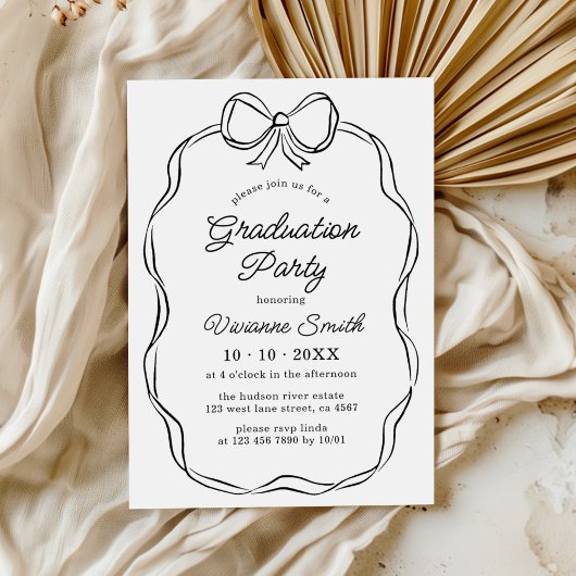 Hand getrokken grillige lint afstudeerfeest kaart