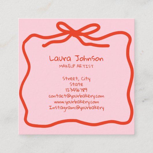 Hand getrokken grillige make-up artist rood roze b vierkante visitekaartje (Achterkant)