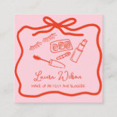 Hand getrokken grillige make-up artist rood roze b vierkante visitekaartje (Voorkant)