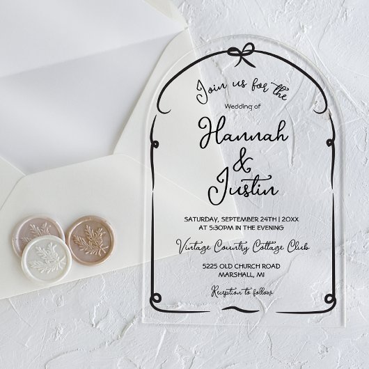 Hand getrokken grillige moderne trendy bruiloft ac acryl uitnodigingen