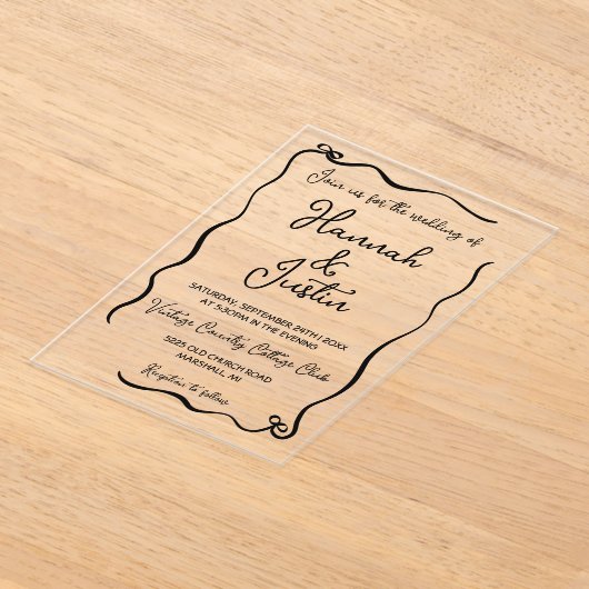 Hand getrokken grillige moderne trendy bruiloft acryl uitnodigingen (Laagn)