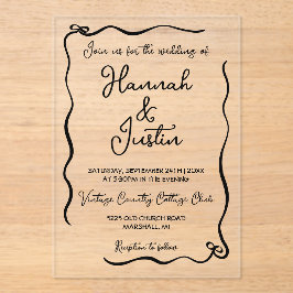 Hand getrokken grillige moderne trendy bruiloft acryl uitnodigingen