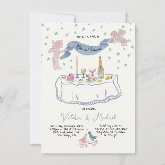 Hand getrokken grillige repetitie diner cupido's kaart (Voorkant)