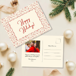 Hand getrokken grillige rode doedel kerstfoto feestdagenkaart