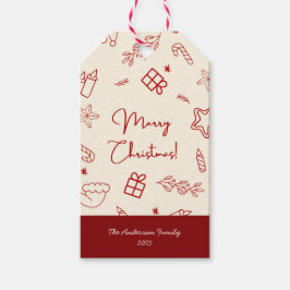 Hand getrokken grillige rode Doodle Kerstmis Cadeaulabel