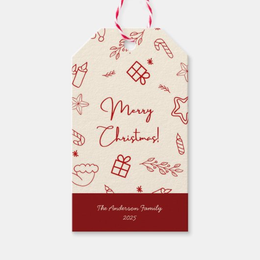 Hand getrokken grillige rode Doodle Kerstmis Cadeaulabel (Voorkant)