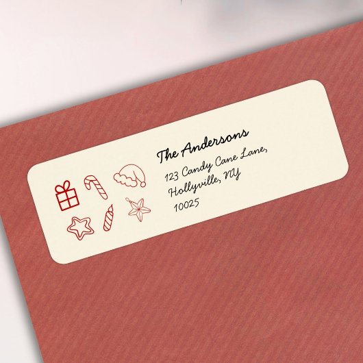 Hand getrokken grillige rode Doodle Kerstmis Etiket