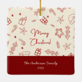 Hand getrokken grillige rode Doodle Kerstmis Keramisch Ornament (Achterkant)