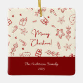 Hand getrokken grillige rode Doodle Kerstmis Keramisch Ornament (Voorkant)