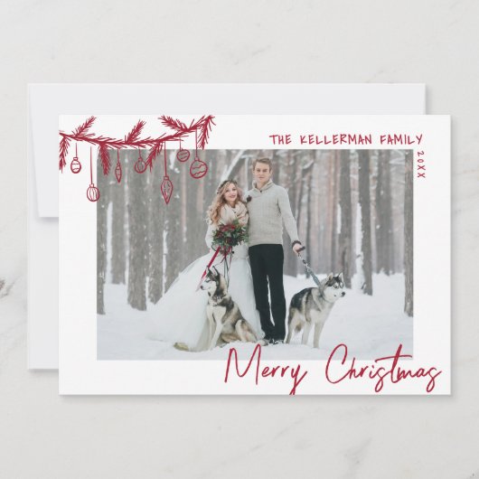 Hand getrokken grillige rode vrolijke kerst feestdagenkaart (Voorkant)