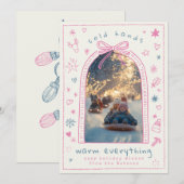 Hand getrokken grillige roze boog Doodle foto Feestdagenkaart (Voorkant / Achterkant)