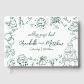 Hand getrokken grillige smaragdgroene bruiloft gastenboek (Voorkant)