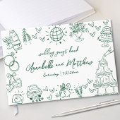 Hand getrokken grillige smaragdgroene bruiloft gastenboek