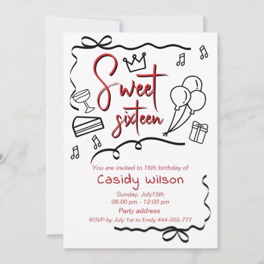 Hand getrokken grillige speelse prinses lief 16 kaart (Voorkant)