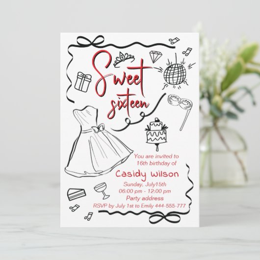 Hand getrokken grillige speelse prinses lief 16 kaart (Staand voorkant)