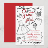 Hand getrokken grillige speelse prinses lief 16 kaart (Voorkant / Achterkant)