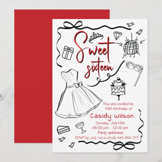 Hand getrokken grillige speelse prinses lief 16 kaart (Voorkant / Achterkant)