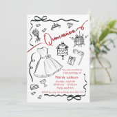 Hand getrokken grillige speelse prinses Quinceañer Kaart (Staand voorkant)