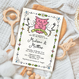 Hand getrokken grillige Stork Crest Baby shower Kaart