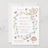 Hand getrokken grillige thee bruids douche uitnodi kaart (Voorkant)