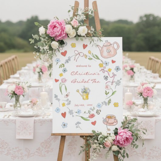 Hand getrokken grillige thee Vrijgezellenfeest wel Poster