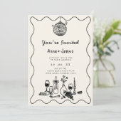 Hand getrokken grillige trendy funky bruiloft kaart (Staand voorkant)