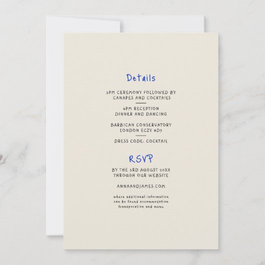 Hand getrokken grillige trendy funky bruiloft kaart (Achterkant)