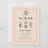 Hand getrokken grillige trendy funky bruiloft kaart (Voorkant)