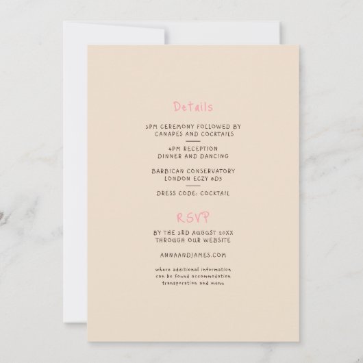 Hand getrokken grillige trendy funky bruiloft kaart (Achterkant)