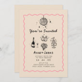 Hand getrokken grillige trendy funky bruiloft kaart (Voorkant / Achterkant)