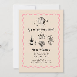 Hand getrokken grillige trendy funky bruiloft kaart