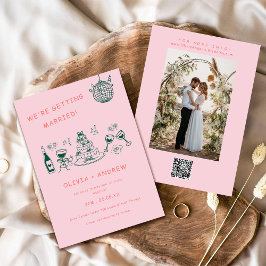 Hand getrokken grillige unieke eigenzinnige bruilo kaart