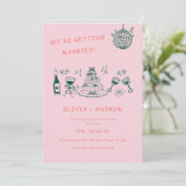 Hand getrokken grillige unieke eigenzinnige bruilo kaart (Staand voorkant)