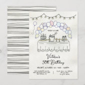 Hand getrokken grillige volwassen verjaardagsfeest kaart (Voorkant / Achterkant)