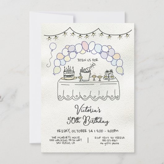 Hand getrokken grillige volwassen verjaardagsfeest kaart (Voorkant)