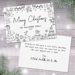 Hand getrokken grillige vrolijke kerst feestdagenkaart