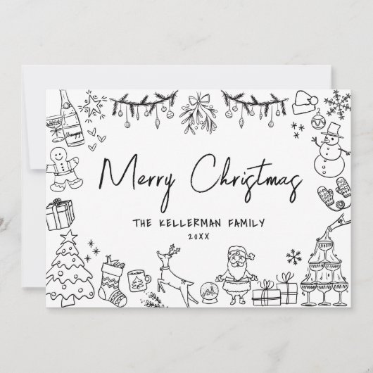 Hand getrokken grillige vrolijke kerst feestdagenkaart (Voorkant)