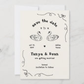 Hand getrokken grillige Zwaan Monogram Doodle Wedd Save The Date (Voorkant)