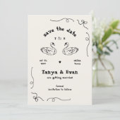 Hand getrokken grillige Zwaan Monogram Doodle Wedd Save The Date (Staand voorkant)
