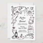 Hand getrokken grillige zwart en bruiloft uitnodig kaart (Voorkant)