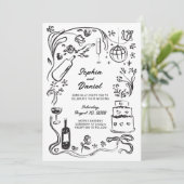 Hand getrokken grillige zwart en bruiloft uitnodig kaart (Staand voorkant)