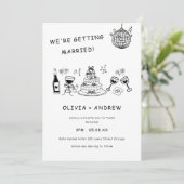 Hand getrokken grillige zwart-wit bruiloft kaart (Staand voorkant)