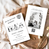 Hand getrokken grillige zwart-wit bruiloft kaart