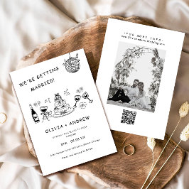 Hand getrokken grillige zwart-wit bruiloft kaart